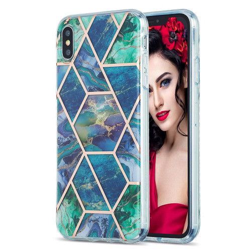 For iPhone XS Max 3D Electroplating Marble Pattern TPU Protective Case(Dark Green)