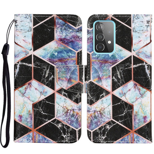 For Samsung Galaxy A52 5G / 4G Coloured Drawing Pattern Horizontal Flip PU Leather Case with Holder & Card Slots & Wallet & Lanyard(Black Marble)