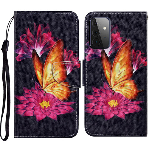 For Samsung Galaxy A72 5G / 4G Coloured Drawing Pattern Horizontal Flip PU Leather Case with Holder & Card Slots & Wallet & Lanyard(Big Golden Butterfly)