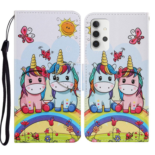 For Samsung Galaxy A32 5G Coloured Drawing Pattern Horizontal Flip PU Leather Case with Holder & Card Slots & Wallet & Lanyard(Couple Unicorn)
