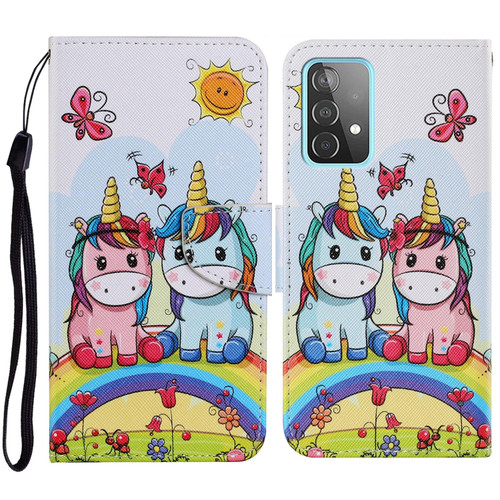 For Samsung Galaxy A52 5G / 4G Coloured Drawing Pattern Horizontal Flip PU Leather Case with Holder & Card Slots & Wallet & Lanyard(Couple Unicorn)