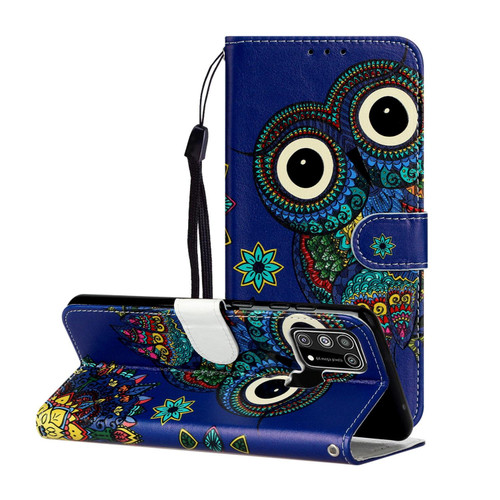 For Samsung Galaxy M31 Oil Embossed Coloured Drawing Pattern Horizontal Flip PU Leather Case with Holder & Card Slots & Wallet(Blue Owl)