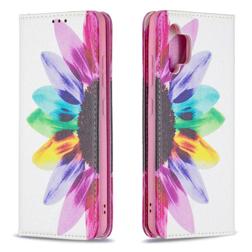 For Samsung Galaxy A32 4G Colored Drawing Pattern Invisible Magnetic Horizontal Flip PU Leather Case with Holder & Card Slots & Wallet(Sun Flower)