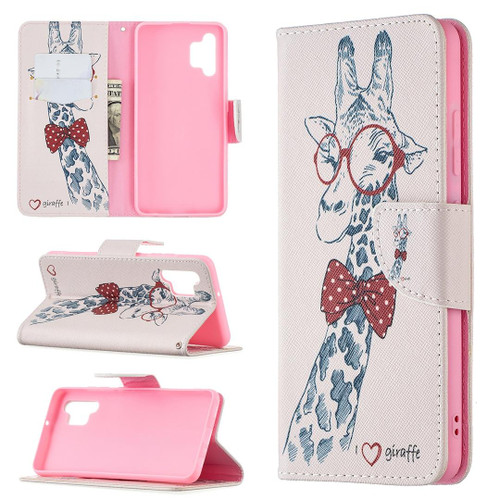 For Samsung Galaxy A32 4G Colored Drawing Pattern Horizontal Flip Leather Case with Holder & Card Slots & Wallet(Giraffe)