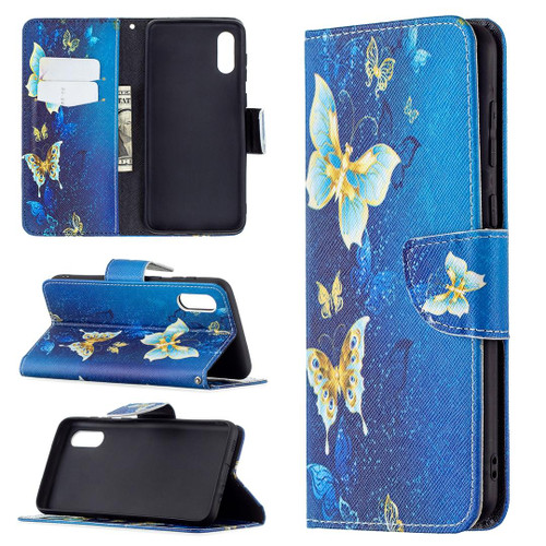 For Samsung Galaxy A02 / M02 Colored Drawing Pattern Horizontal Flip Leather Case with Holder & Card Slots & Wallet(Gold Butterfly)