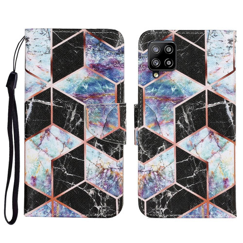 For Samsung Galaxy A22 4G Coloured Drawing Pattern Horizontal Flip PU Leather Case with Holder & Card Slots & Wallet & Lanyard(Black Marble)