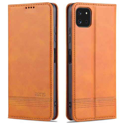 For Samsung Galaxy A22 5G AZNS Magnetic Calf Texture Horizontal Flip Leather Case with Card Slots & Holder & Wallet(Light Brown)