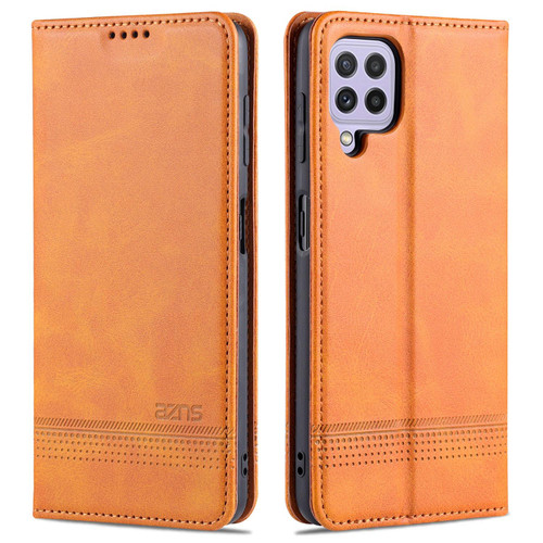 For Samsung Galaxy A22 4G AZNS Magnetic Calf Texture Horizontal Flip Leather Case with Card Slots & Holder & Wallet(Light Brown)