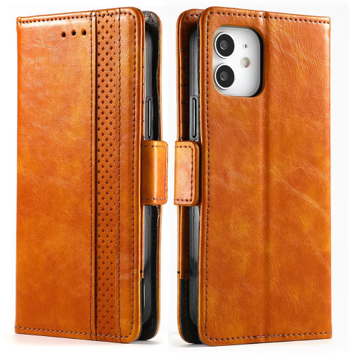 For iPhone 12 / 12 Pro CaseNeo Business Splicing Dual Magnetic Buckle Horizontal Flip PU Leather Case with Holder & Card Slots & Wallet(Yellow)