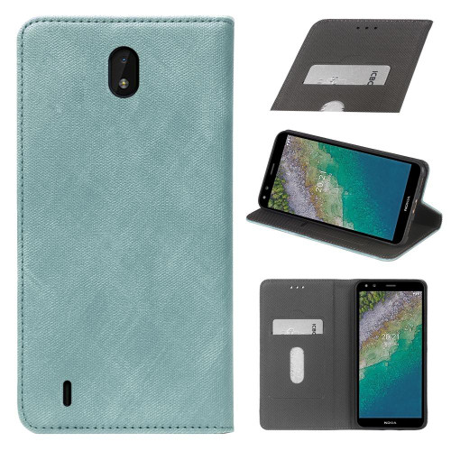 For Nokia C01 Plus Cloth Texture Retro Horizontal Flip PU Leather Shockproof Case with Holder & Card Slot(Blue)