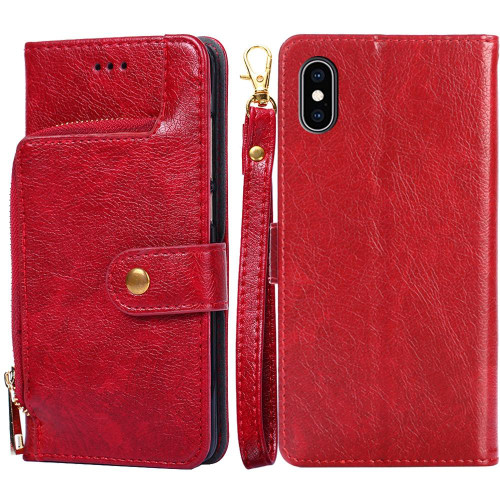 For iPhone XS Max Zipper Bag PU + TPU Horizontal Flip Leather Case with Holder & Card Slot & Wallet & Lanyard(Red)