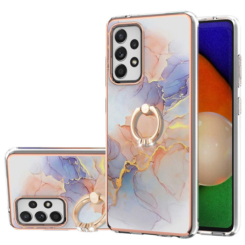 For Samsung Galaxy A52 4G/5G Electroplating Pattern IMD TPU Shockproof Case with Rhinestone Ring Holder(Milky Way White Marble)