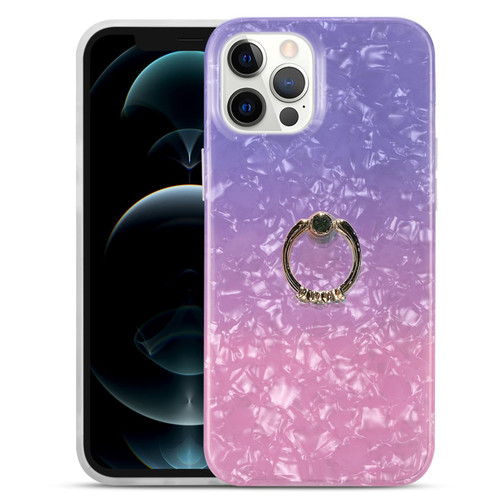 For iPhone 12 mini Gradient Color Shell Texture IMD TPU Shockproof Case with Ring Holder (Gradient Purple Pink)