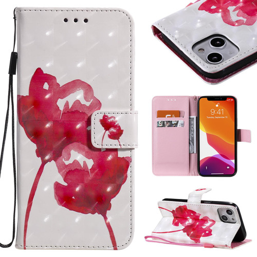 For iPhone 13 3D Painted Pattern Horizontal Flip Leather Case with Holder & Card Slots & Wallet(Red Rose)