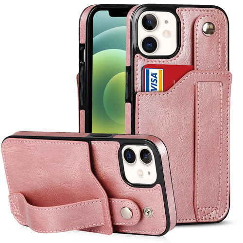 For iPhone 12 mini Crazy Horse Texture Shockproof TPU + PU Leather Case with Card Slot & Wrist Strap Holder (Rose Gold) For iPhone 12 mini Crazy Horse Texture Shockproof TPU + PU Leather Case with Card Slot & Wrist Strap Holder (Rose Gold)