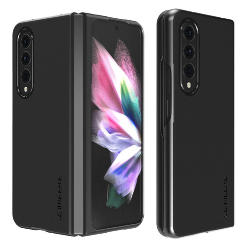 For Samsung Galaxy Z Fold3 5G LC.IMEEKE Shock-resistant Plain Leather All-inclusive Protective Case(Black)