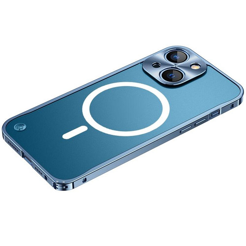 For iPhone 13 mini Metal Frame Frosted PC Shockproof Magsafe Case (Ocean Blue)