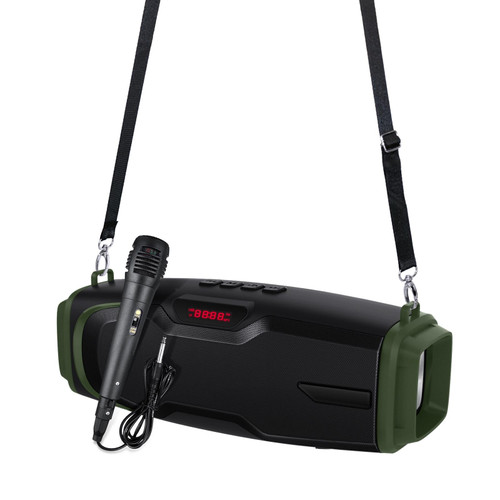 New Rixing NR-6012M Bluetooth 5.0 Portable Outdoor Karaoke Wireless Bluetooth Speaker with Microphone & Shoulder Strap(Green)