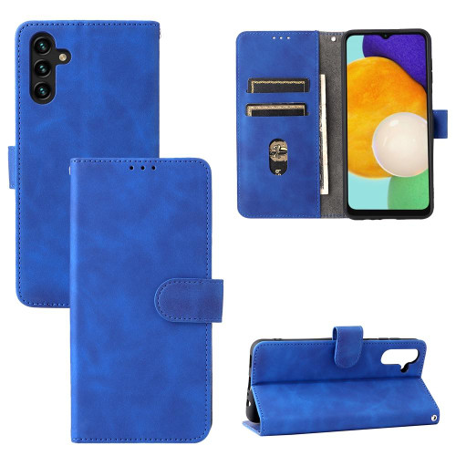 For Samsung Galaxy A13 5G Skin Feel Magnetic Buckle Calf Texture PU Phone Case(Blue)