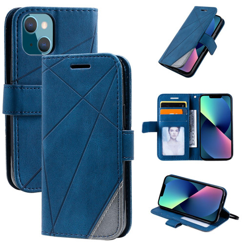 For iPhone 13 mini Skin Feel Splicing Horizontal Flip Leather Phone Case (Blue)