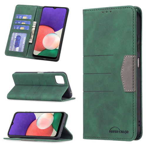 For Samsung Galaxy A22 5G Magnetic Splicing Leather Phone Case(Green)