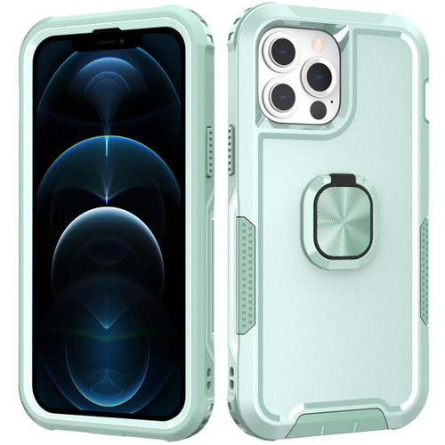 For iPhone 12 Pro Max 3 in 1 PC + TPU Phone Case with Ring Holder(Mint Green)
