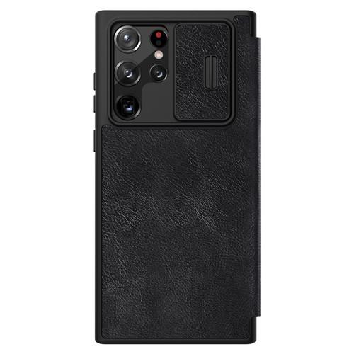 For Samsung Galaxy S22 Ultra 5G NILLKIN QIN Series Pro Sliding Camera Cover Design Leather Phone Case(Black)