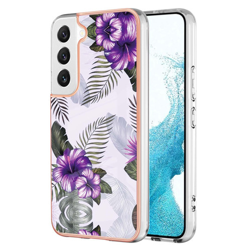 For Samsung Galaxy S22+ 5G Electroplating IMD TPU Phone Case(Purple Flower)