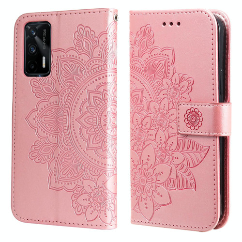 For OPPO Realme GT Master / Realme Q3 Pro 7-petal Flowers Embossing Pattern Horizontal Flip PU Leather Case with Holder & Card Slots & Wallet & Photo Frame(Rose Gold)