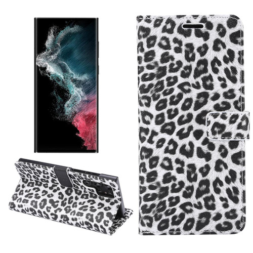 For Samsung Galaxy S22 Ultra 5G Leopard Pattern Flip Leather Phone Case(White)