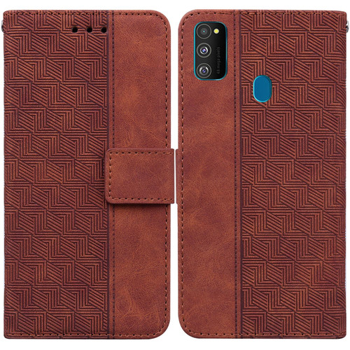 For Samsung Galaxy M30s / M21 Geometric Embossed Leather Phone Case(Brown)