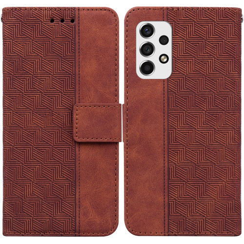 For Samsung Galaxy A53 5G Geometric Embossed Leather Phone Case(Brown)