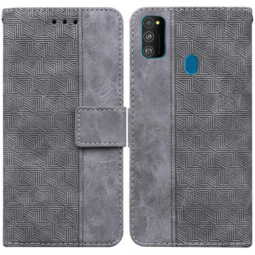 For Samsung Galaxy M30s / M21 Geometric Embossed Leather Phone Case(Grey)