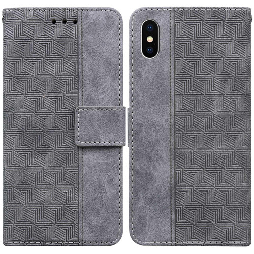 For iPhone XS Max Geometric Embossed Leather Phone Case(Grey)