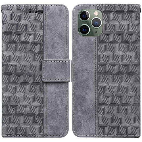 For iPhone 11 Pro Max Geometric Embossed Leather Phone Case (Grey)