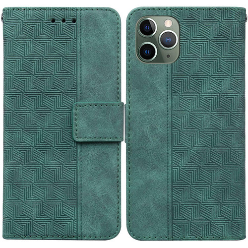 For iPhone 11 Pro Max Geometric Embossed Leather Phone Case (Green)