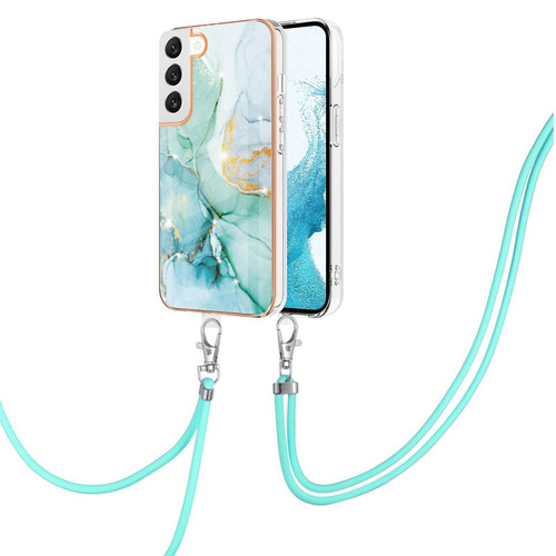 For Samsung Galaxy S22+ 5G Electroplating Marble IMD TPU Phone Case with Lanyard(Green 003)
