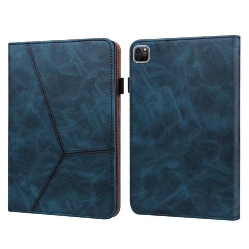 For iPad Pro 12.9 2022 / 2021 / 2020 / 2018 Solid Color Embossed Striped Leather Case(Blue)