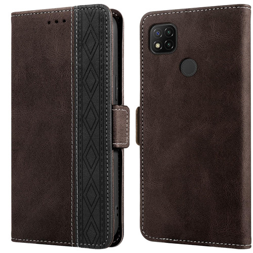 For Xiaomi Redmi 9C Stitching Side-Magnetic RFID Leather Phone Case(Coffee)
