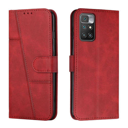 For Xiaomi Redmi 10 5G/Redmi Note 11E Stitching Calf Texture Buckle Leather Phone Case(Red)