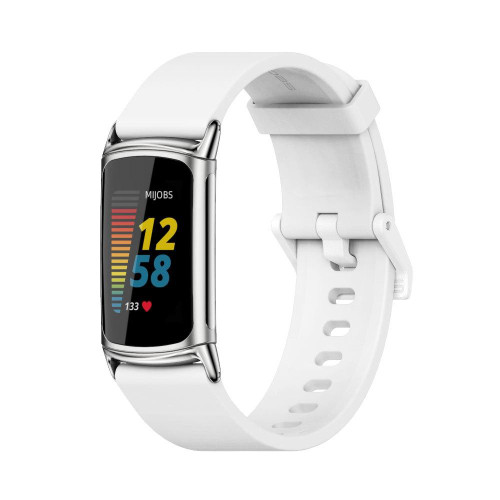 For Fitbit Charge 5 Mijobs Soft Silicone  Watch Band(White+Silver)