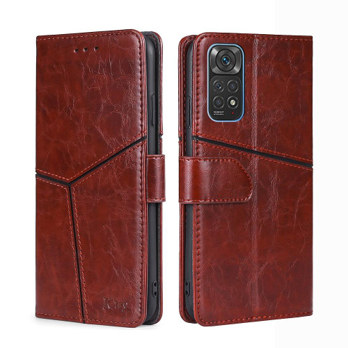 For Xiaomi Redmi Note 11 4G / Note 11S Geometric Stitching Horizontal Flip Leather Phone Case(Dark Brown)