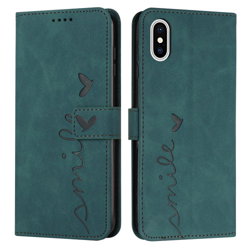 For iPhone XS Max Skin Feel Heart Pattern Leather Phone Case(Green)