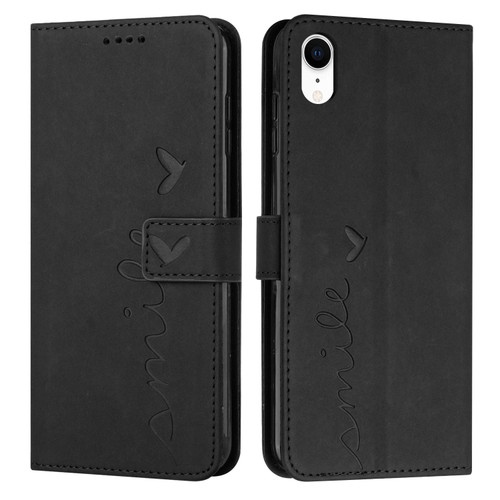 For iPhone XR Skin Feel Heart Pattern Leather Phone Case(Black)