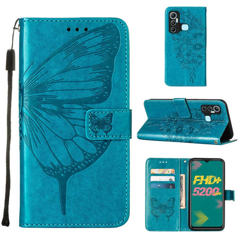 For Infinix Hot 11 Embossed Butterfly Leather Phone Case(Blue)