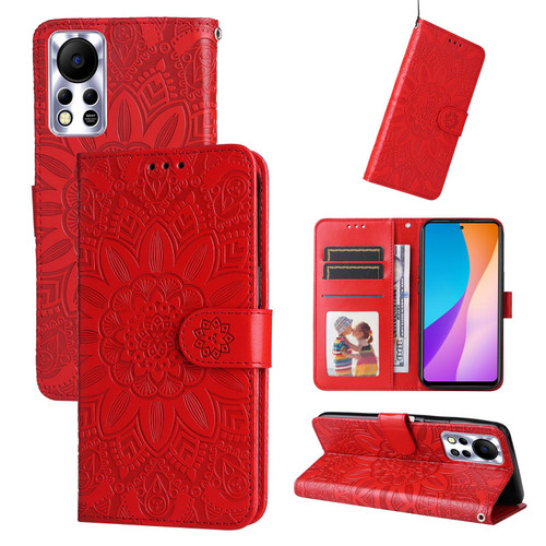 For Infinix Hot 11s NFC Embossed Sunflower Leather Phone Case(Red)