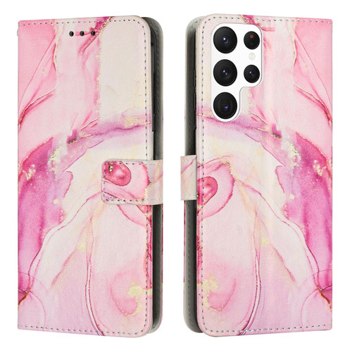 For Samsung Galaxy S22 Ultra 5G Painted Marble Pattern Leather Phone Case(Rose Gold)