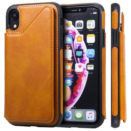 For iPhone XR Shockproof Calf Texture Protective Case with Holder & Card Slots & Frame(Brown)