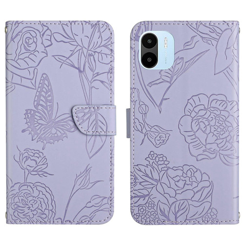 For Xiaomi Redmi A1 HT03 Skin Feel Butterfly Embossed Flip Leather Phone Case(Purple)