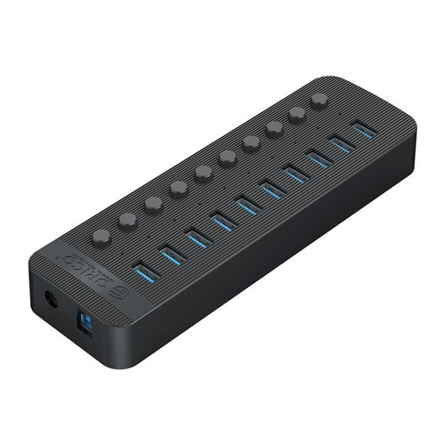 ORICO CT2U3-10AB-BK 10 In 1 Plastic Stripes Multi-Port USB HUB with Individual Switches, EU Plug(Black)